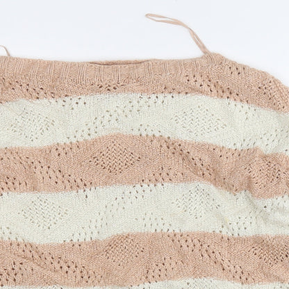 George Womens Beige Round Neck Striped Wool Pullover Jumper Size 12