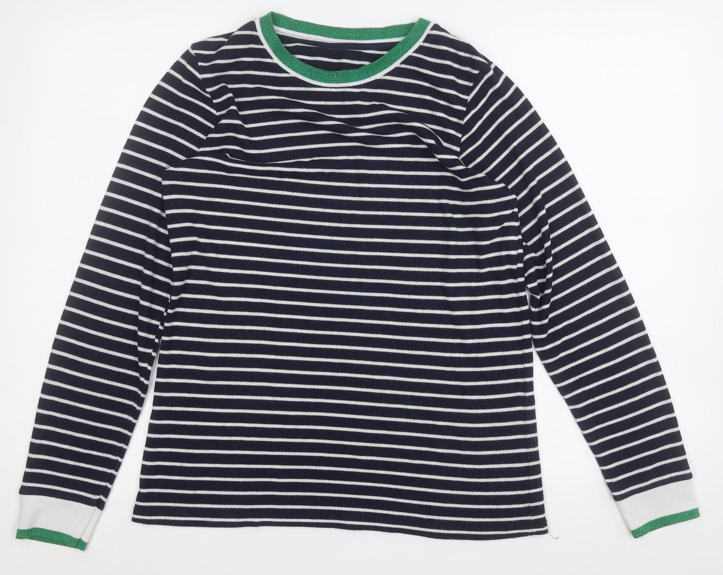 George Womens Blue Round Neck Striped Polyester Pullover Jumper Size 12