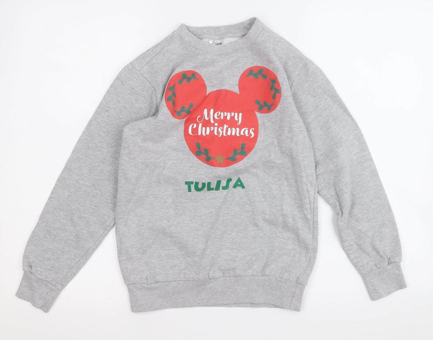 Disney Girls Grey  Cotton Pullover Sweatshirt Size 10-11 Years   - Mickey Mouse Christmas