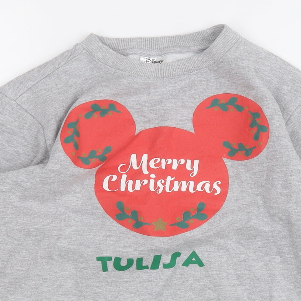 Disney Girls Grey  Cotton Pullover Sweatshirt Size 10-11 Years   - Mickey Mouse Christmas