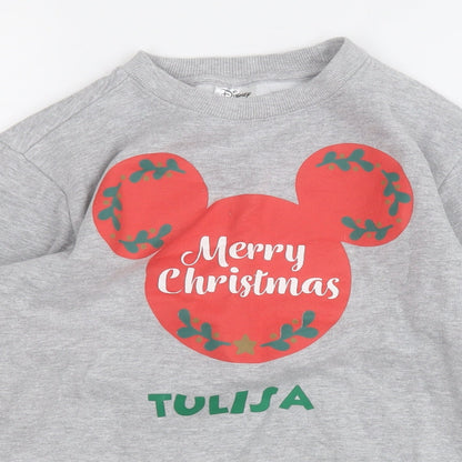 Disney Girls Grey  Cotton Pullover Sweatshirt Size 10-11 Years   - Mickey Mouse Christmas