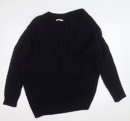 TU Womens Blue V-Neck Geometric Acrylic Cardigan Jumper Size 12