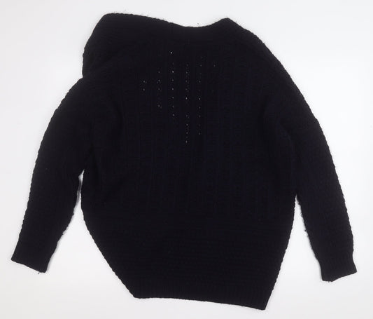 TU Womens Blue V-Neck Geometric Acrylic Cardigan Jumper Size 12