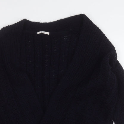 TU Womens Blue V-Neck Geometric Acrylic Cardigan Jumper Size 12