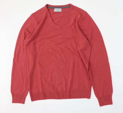 Marks and Spencer Mens Red V-Neck  Acrylic Pullover Jumper Size S