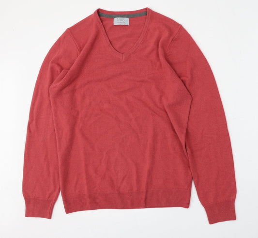 Marks and Spencer Mens Red V-Neck  Acrylic Pullover Jumper Size S