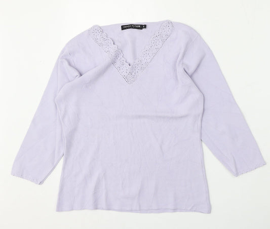 Carolyn Taylor Womens Purple V-Neck  Polyester Pullover Jumper Size S