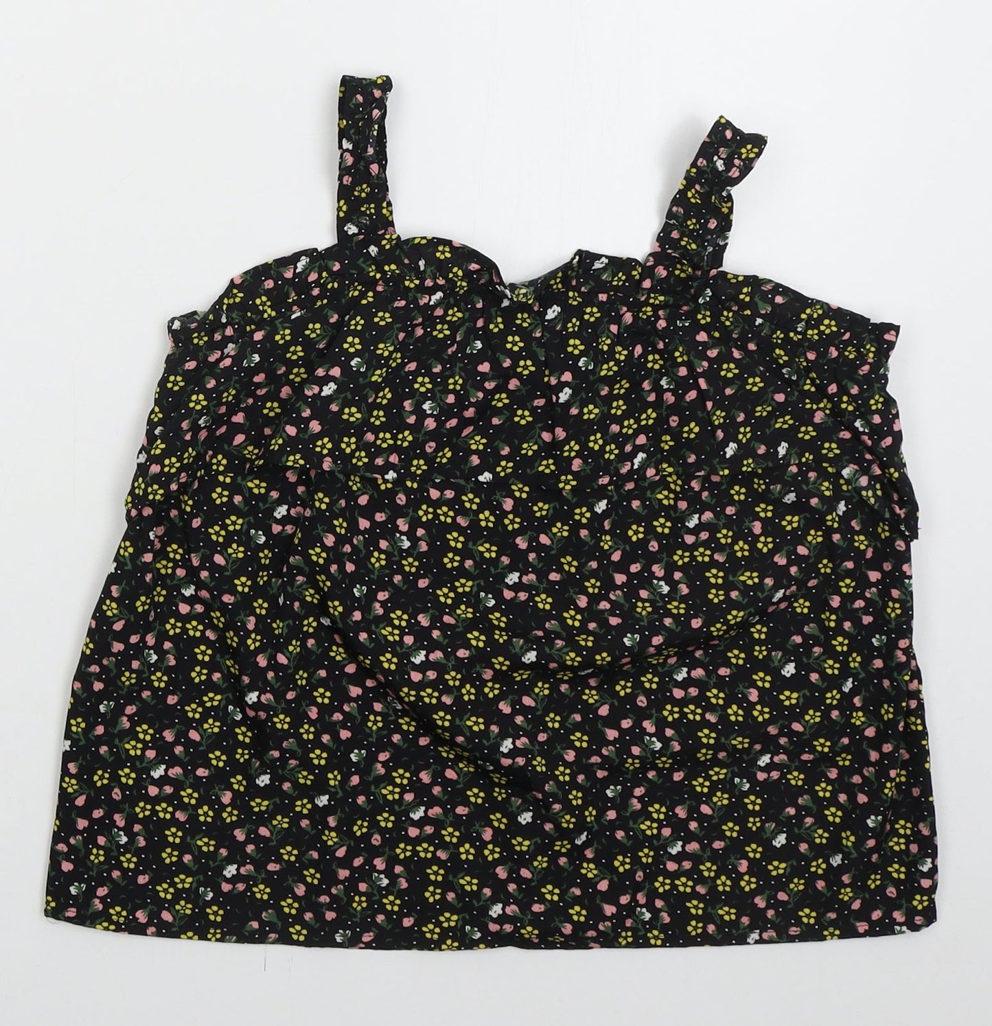 Primark Girls Black Floral Polyester Basic Tank Size 11-12 Years Square Neck Pullover