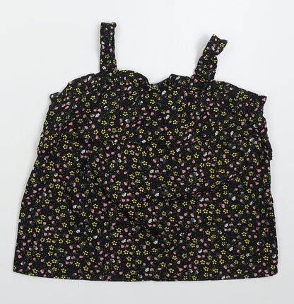 Primark Girls Black Floral Polyester Basic Tank Size 11-12 Years Square Neck Pullover