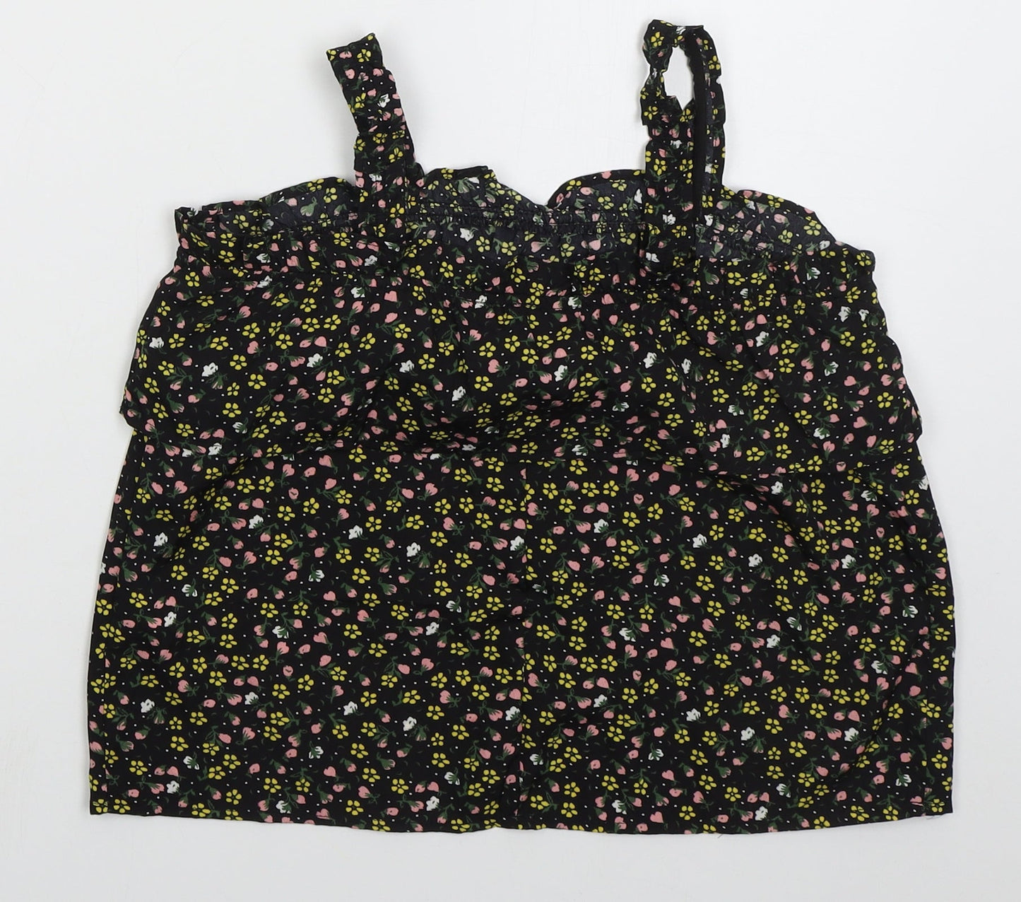 Primark Girls Black Floral Polyester Basic Tank Size 11-12 Years Square Neck Pullover