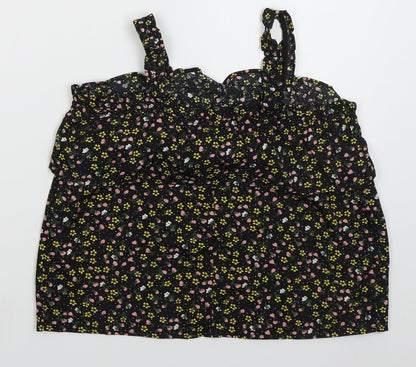 Primark Girls Black Floral Polyester Basic Tank Size 11-12 Years Square Neck Pullover