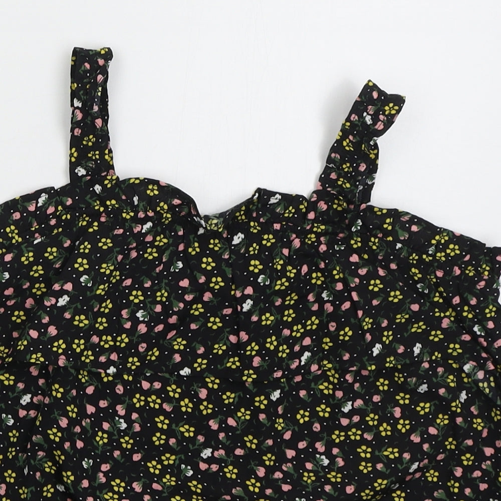 Primark Girls Black Floral Polyester Basic Tank Size 11-12 Years Square Neck Pullover