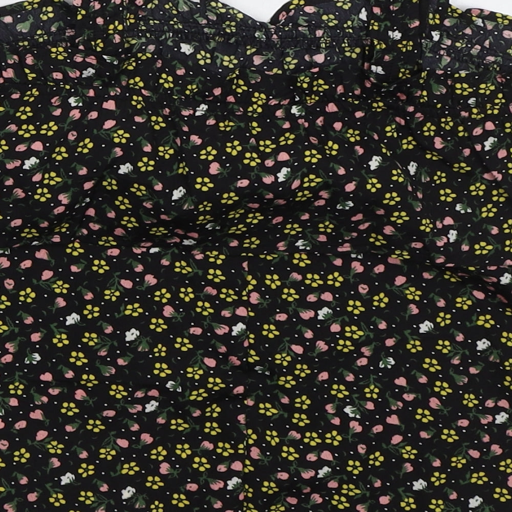 Primark Girls Black Floral Polyester Basic Tank Size 11-12 Years Square Neck Pullover