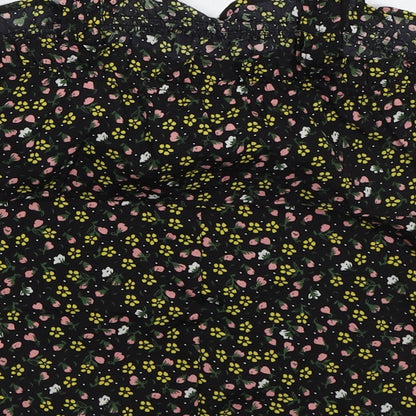 Primark Girls Black Floral Polyester Basic Tank Size 11-12 Years Square Neck Pullover