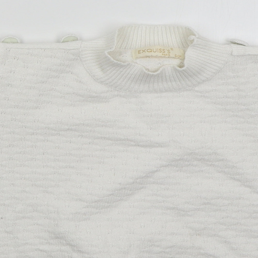 Exquiss's Womens White Mock Neck  Viscose Pullover Jumper Size S
