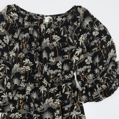 H&M Womens Black  Polyester Skater Dress  Size 8  Off the Shoulder Pullover - Trees