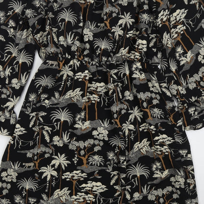 H&M Womens Black  Polyester Skater Dress  Size 8  Off the Shoulder Pullover - Trees
