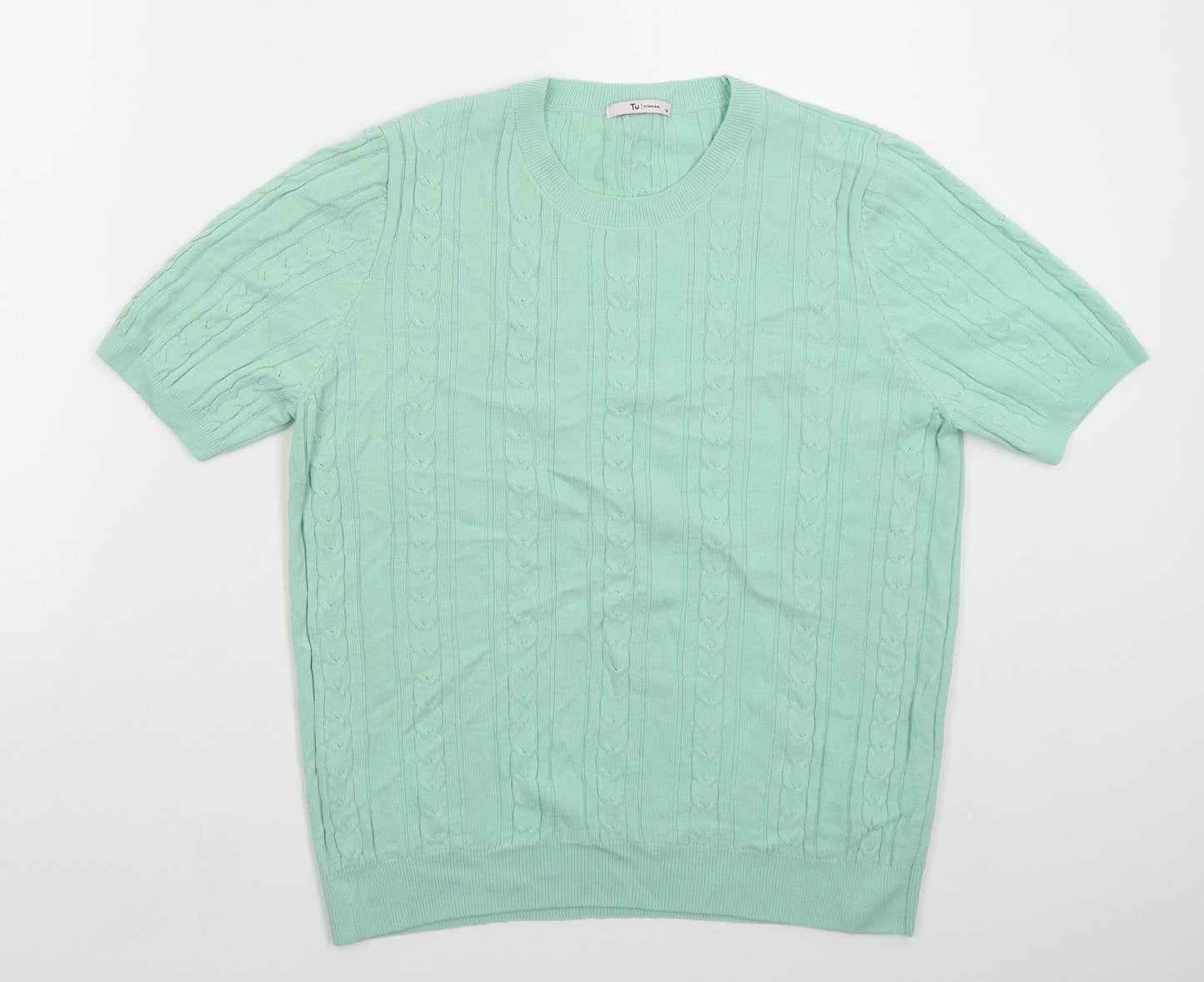 TU Womens Green Crew Neck  Acrylic Pullover Jumper Size 14