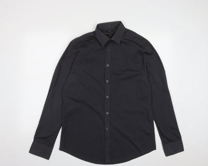 F&F Mens Black  Polyester  Button-Up Size 15.5 Collared Button