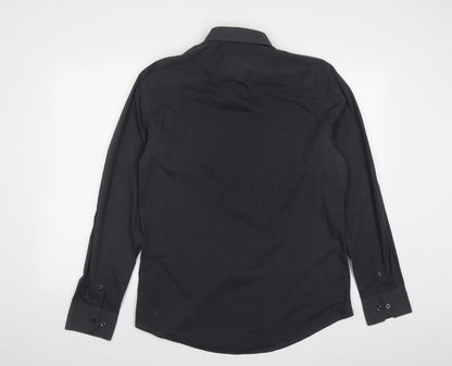 F&F Mens Black  Polyester  Button-Up Size 15.5 Collared Button