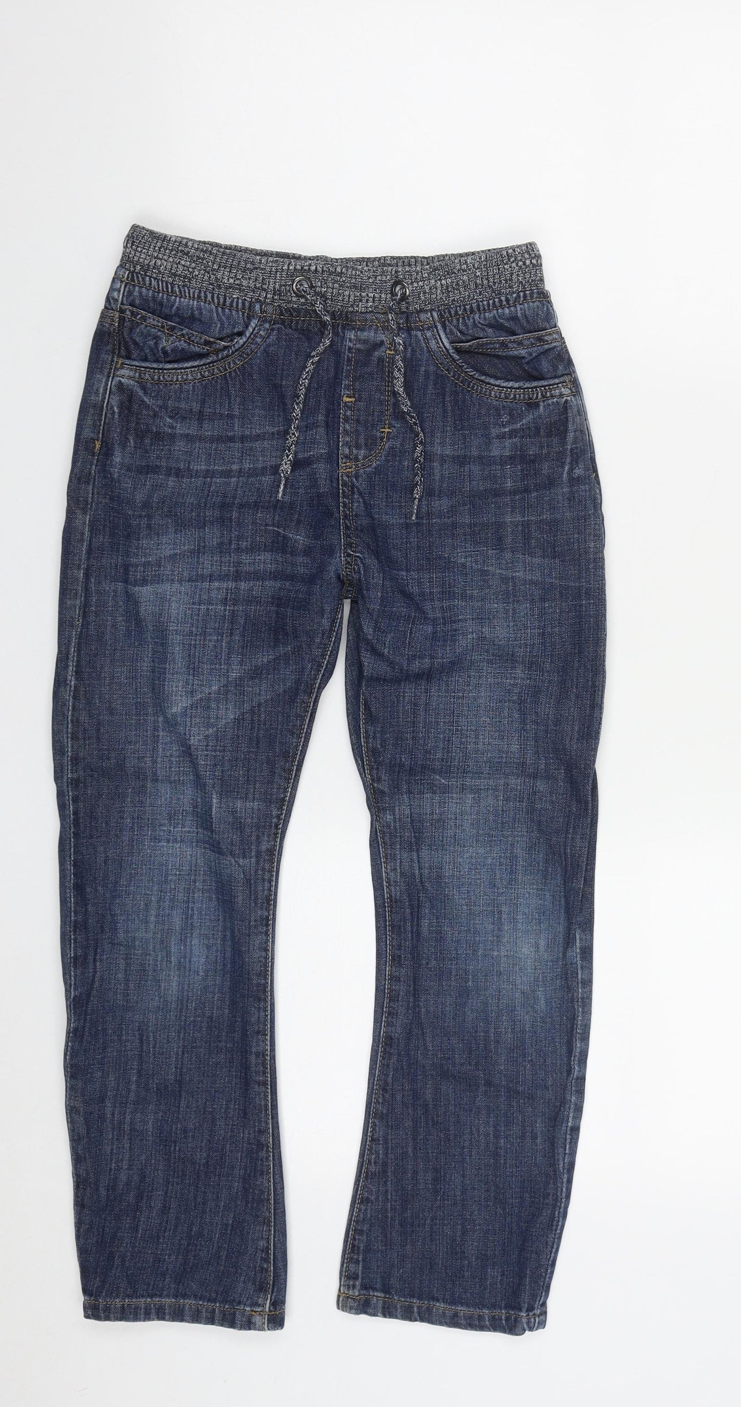 Matalan Boys Blue  Cotton Straight Jeans Size 9 Months L22 in Regular Drawstring