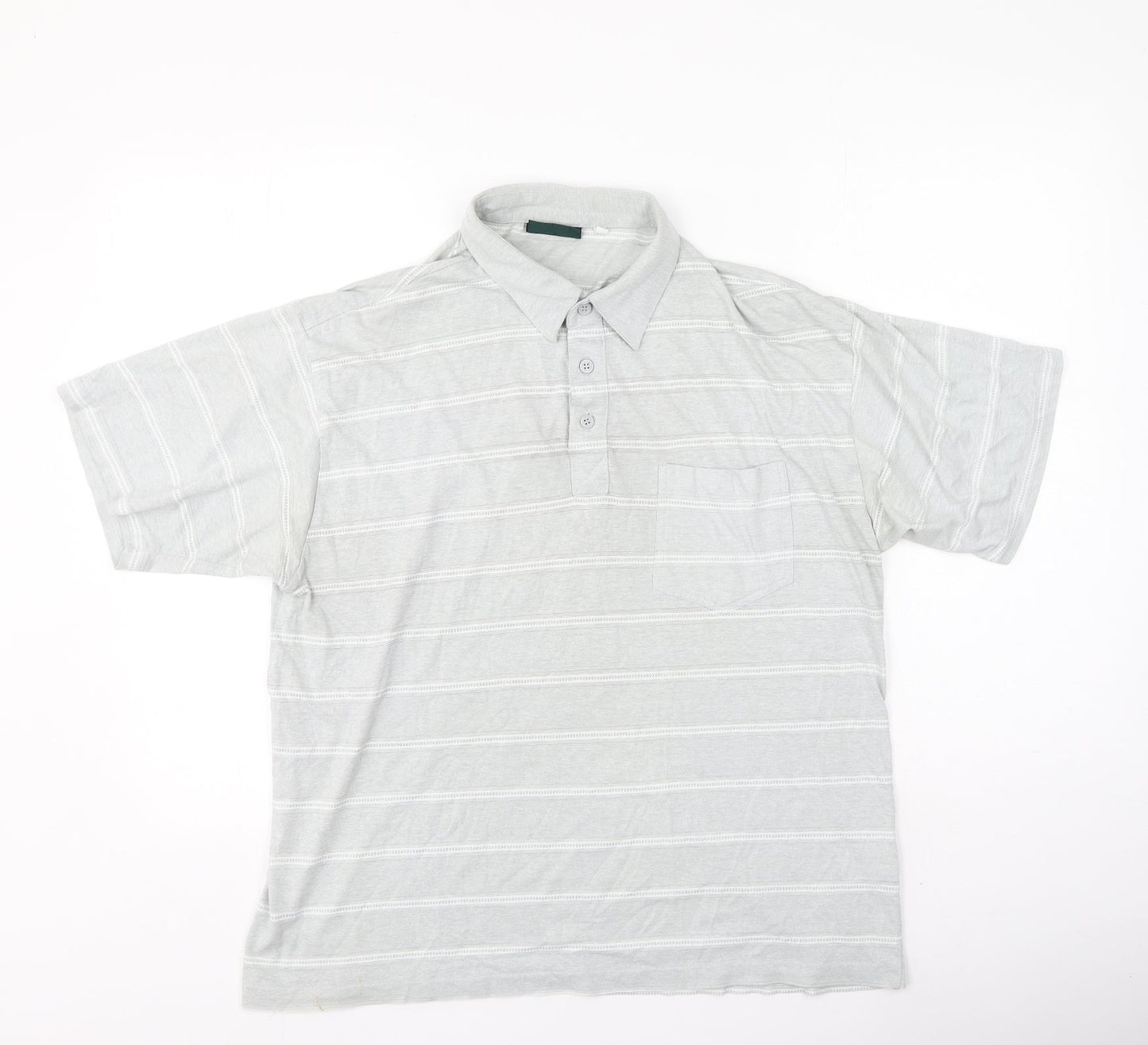 Preworn Mens Grey Striped Polyester  Polo Size L Collared