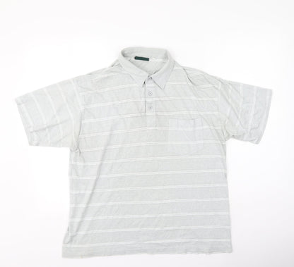 Preworn Mens Grey Striped Polyester  Polo Size L Collared
