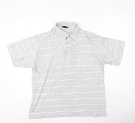 Preworn Mens Grey Striped Polyester  Polo Size L Collared