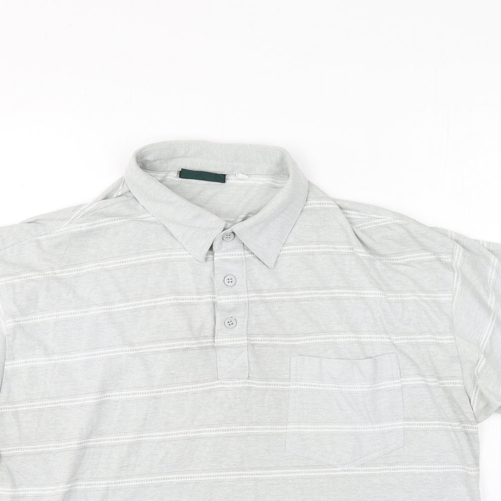 Preworn Mens Grey Striped Polyester  Polo Size L Collared
