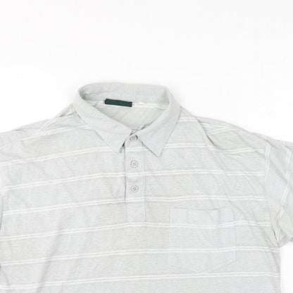 Preworn Mens Grey Striped Polyester  Polo Size L Collared