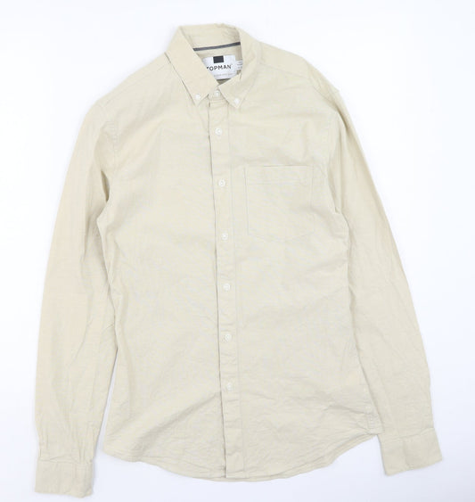 Topman Mens Beige  Cotton  Button-Up Size XS Collared