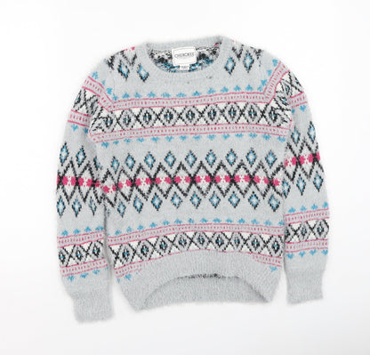 Cherokee Girls Multicoloured Round Neck Geometric Acrylic Pullover Jumper Size 9-10 Years