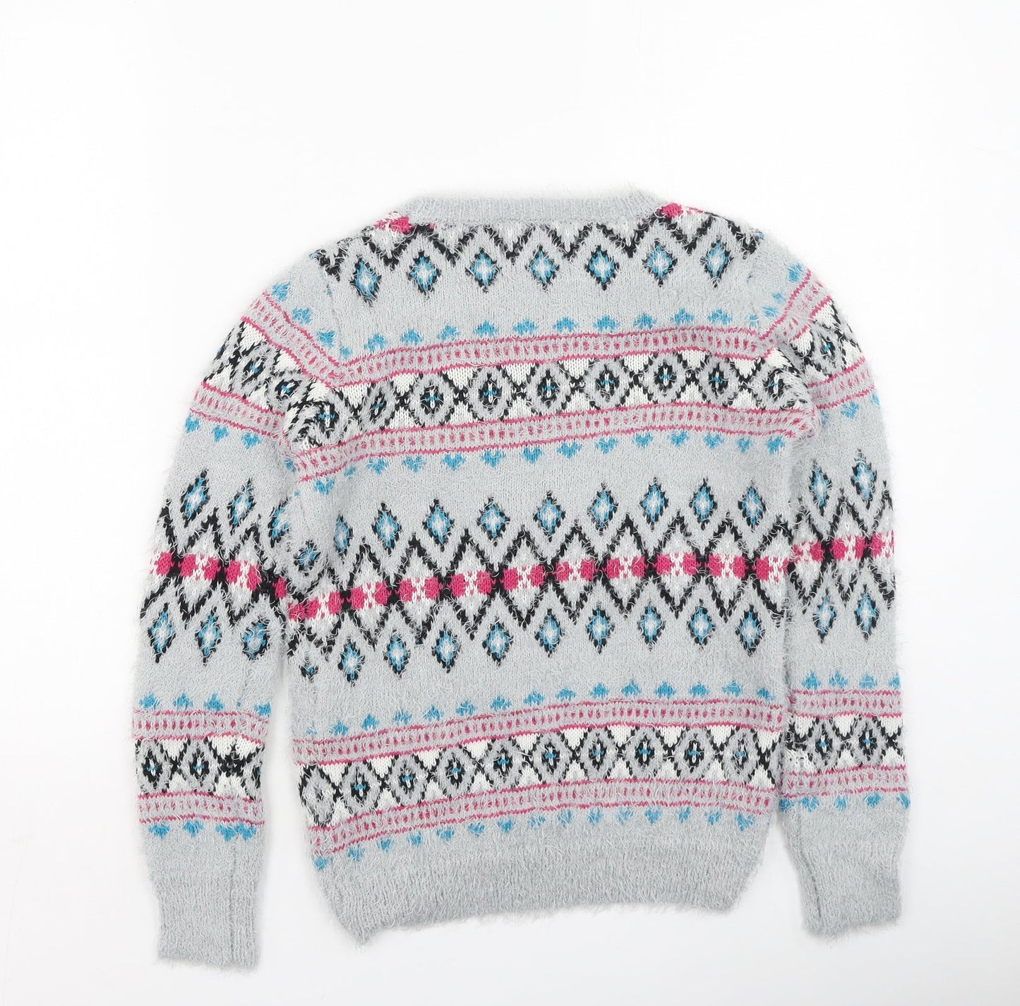 Cherokee Girls Multicoloured Round Neck Geometric Acrylic Pullover Jumper Size 9-10 Years