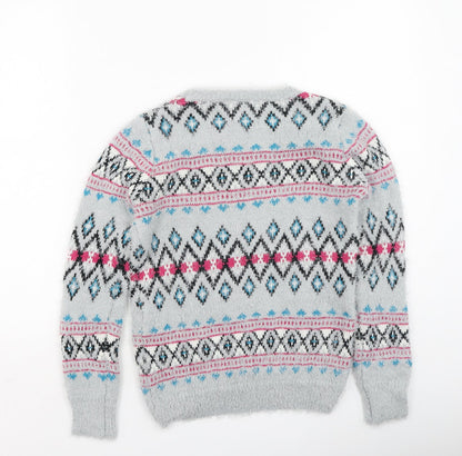 Cherokee Girls Multicoloured Round Neck Geometric Acrylic Pullover Jumper Size 9-10 Years