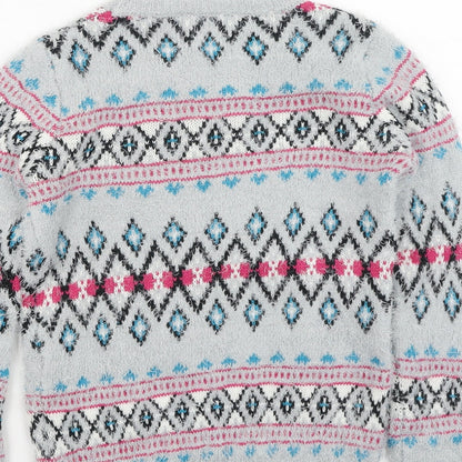 Cherokee Girls Multicoloured Round Neck Geometric Acrylic Pullover Jumper Size 9-10 Years
