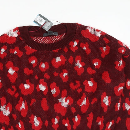 Primark  Womens Red Round Neck  Acrylic Pullover Jumper Size M