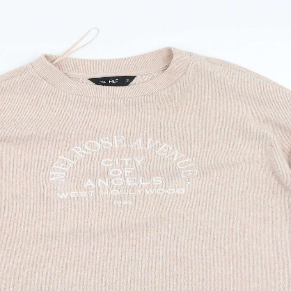 F&F Womens Ivory Round Neck  Polyester Pullover Jumper Size S