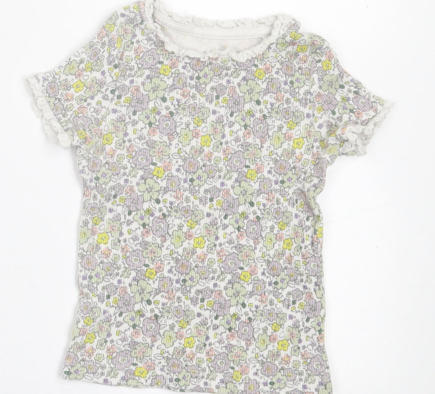 George Girls Multicoloured Floral Cotton Basic T-Shirt Size 2-3 Years Crew Neck Pullover