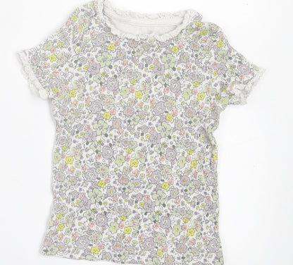 George Girls Multicoloured Floral Cotton Basic T-Shirt Size 2-3 Years Crew Neck Pullover