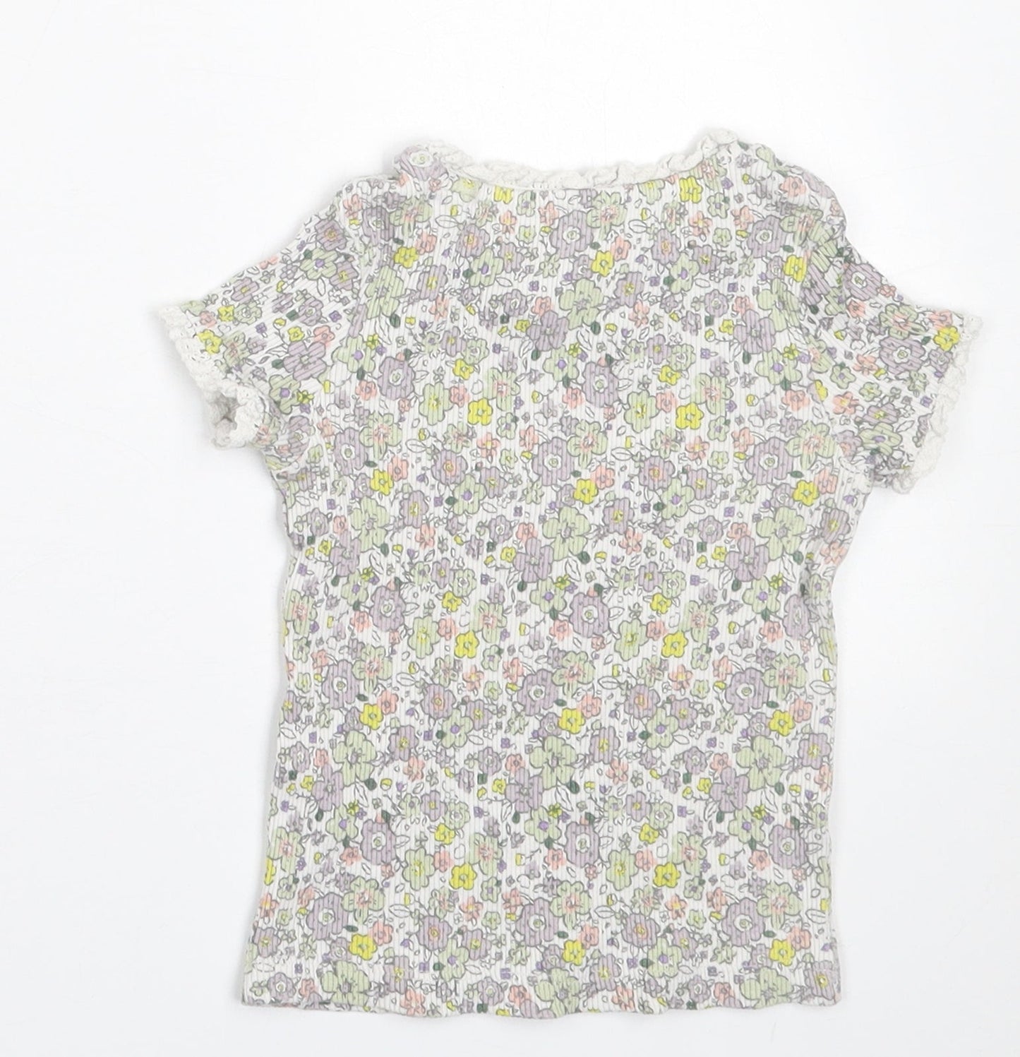 George Girls Multicoloured Floral Cotton Basic T-Shirt Size 2-3 Years Crew Neck Pullover