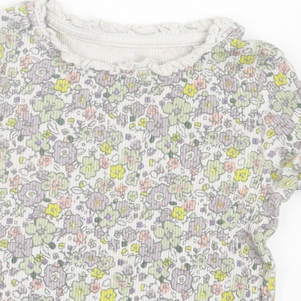 George Girls Multicoloured Floral Cotton Basic T-Shirt Size 2-3 Years Crew Neck Pullover