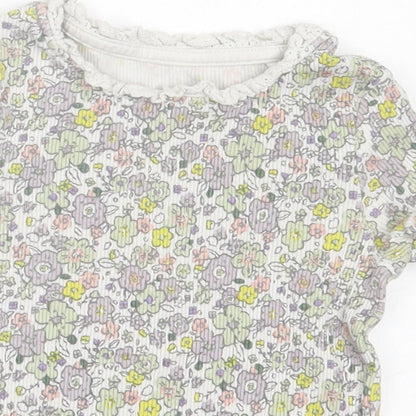 George Girls Multicoloured Floral Cotton Basic T-Shirt Size 2-3 Years Crew Neck Pullover