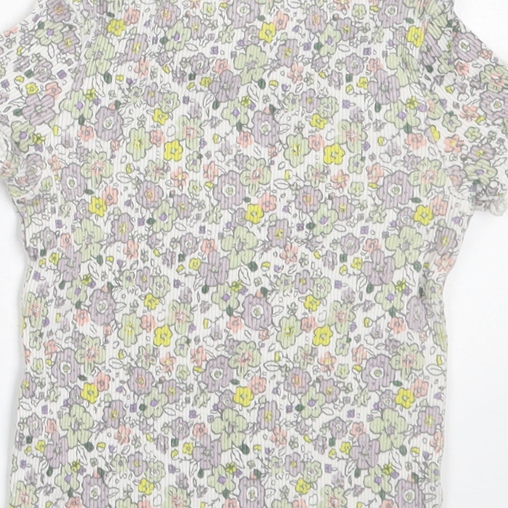 George Girls Multicoloured Floral Cotton Basic T-Shirt Size 2-3 Years Crew Neck Pullover