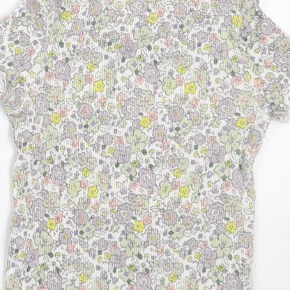 George Girls Multicoloured Floral Cotton Basic T-Shirt Size 2-3 Years Crew Neck Pullover
