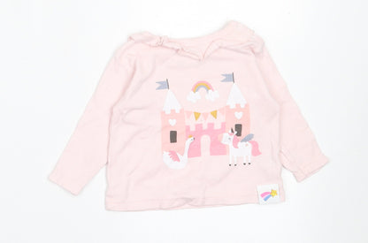 Watch Me Grow Girls Pink  Cotton Basic Casual Size 0-3 Months Crew Neck Pullover