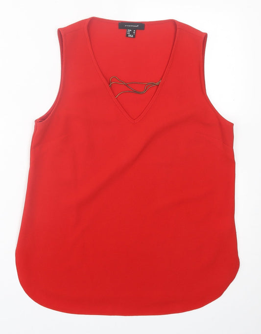 Atmosphere Womens Red  Polyester Basic Tank Size 10 V-Neck