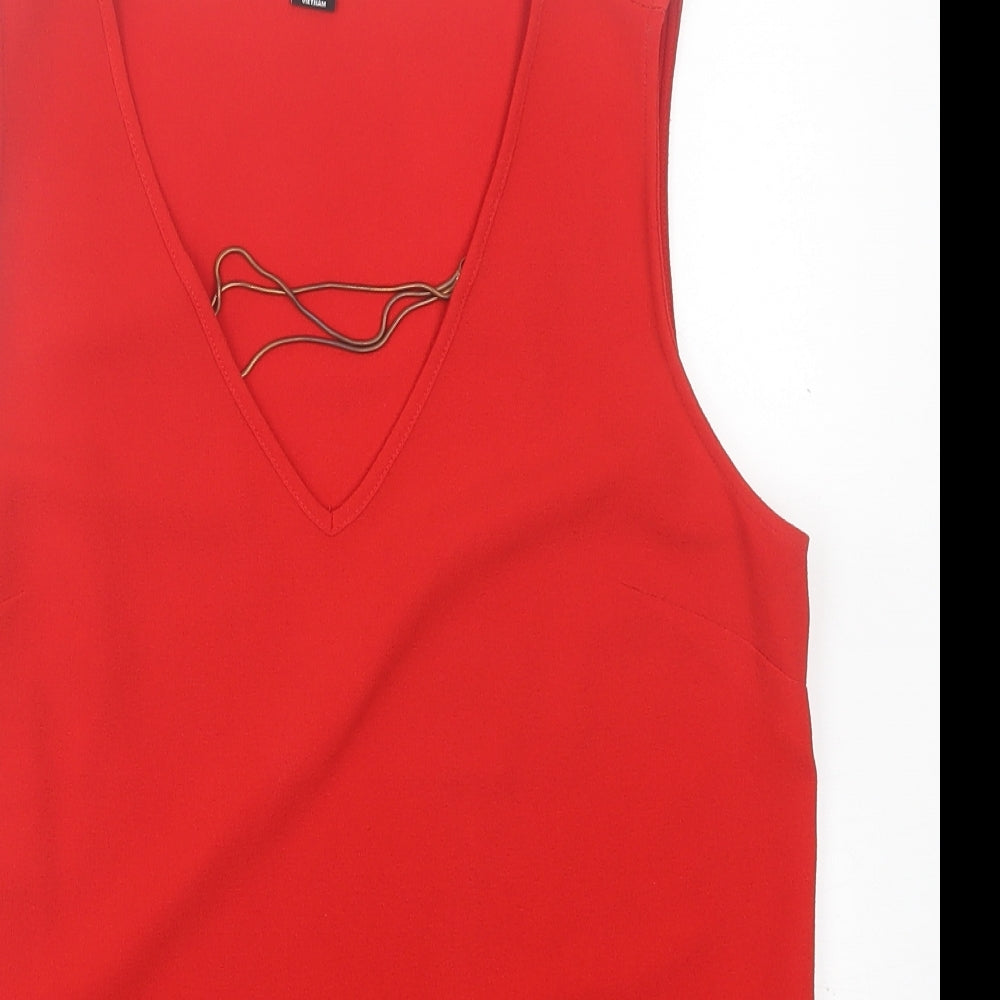 Atmosphere Womens Red  Polyester Basic Tank Size 10 V-Neck