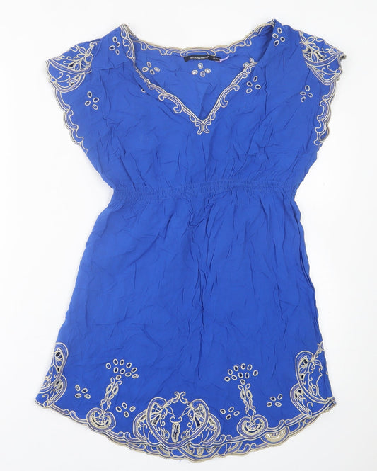 Atmosphere Womens Blue Geometric Viscose A-Line  Size 10  V-Neck Pullover