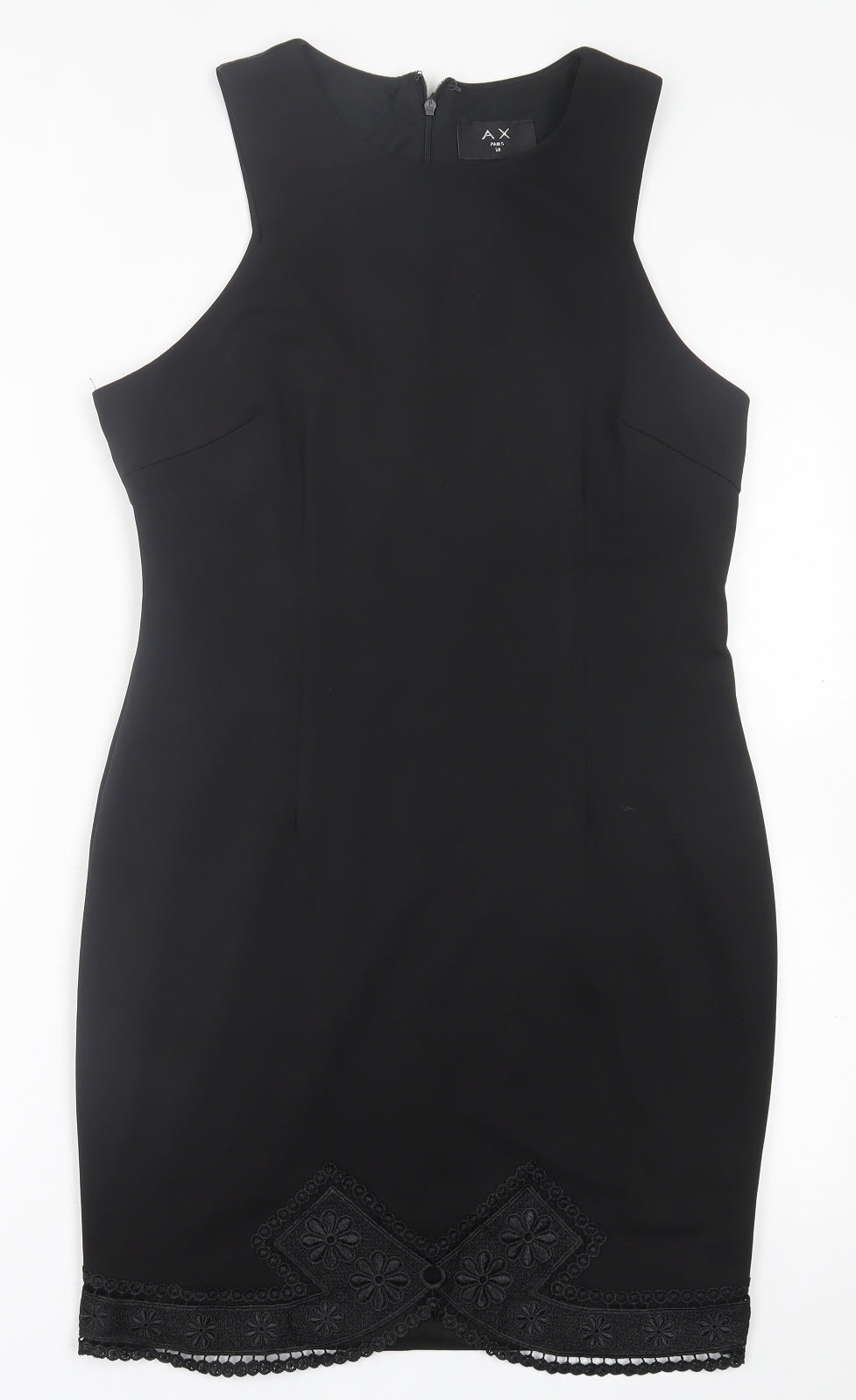 AX Paris Womens Black  Polyester Pencil Dress  Size 14  Crew Neck Zip