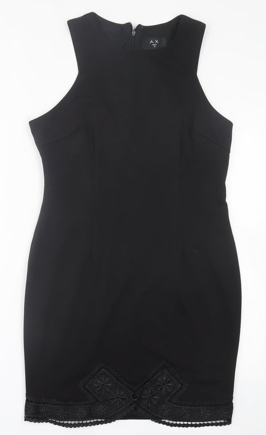 AX Paris Womens Black  Polyester Pencil Dress  Size 14  Crew Neck Zip